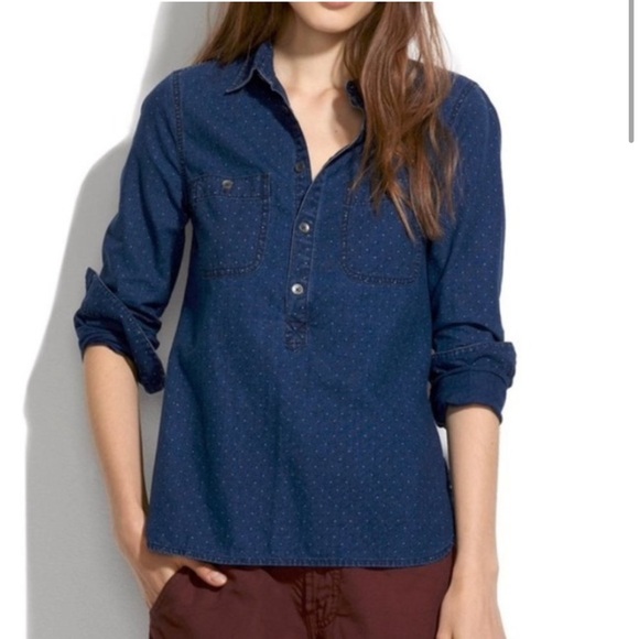 Madewell Tops - Madewell pin dot polka dot denim chambray popover button up collared shirt
